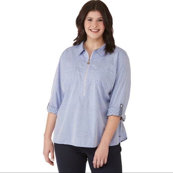 Tommy Hilfiger Blue Chambray Popover Collar Shirt - Picture 1 of 10